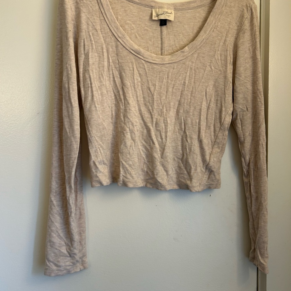 Universal Thread Tan Long Sleeve Fitted Cropped Blouse
